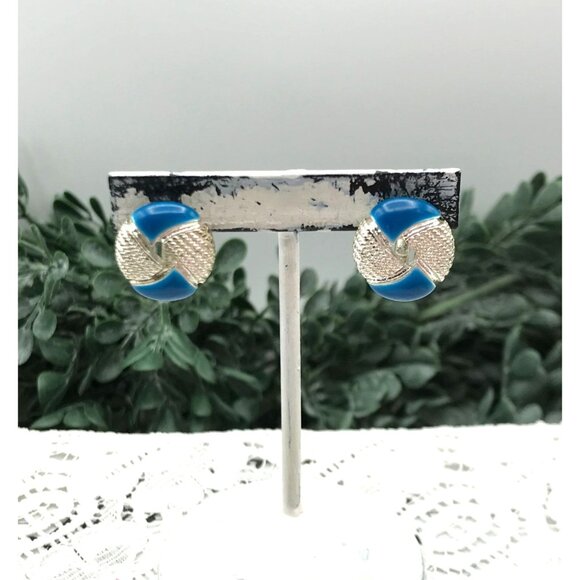 Vintage Button style Blue & Silver Clip-On Earrings - Picture 4 of 4